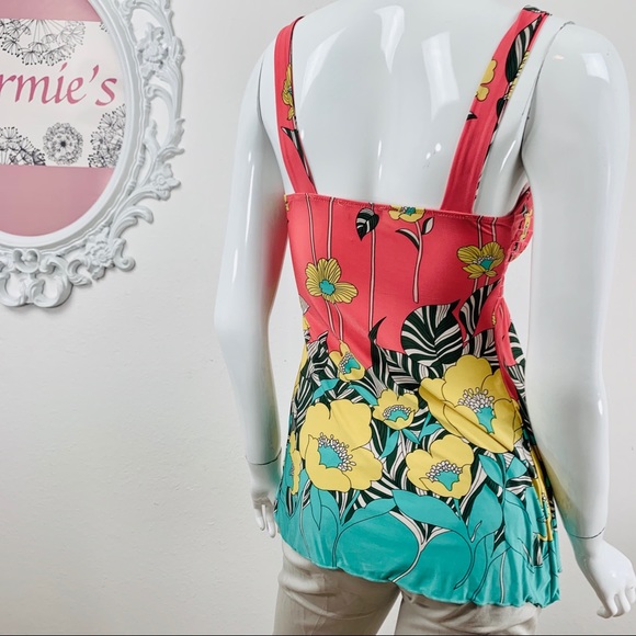 Wet Seal / Floral Tube Tank Top Pink Yellow Teal - Picture 4 of 8